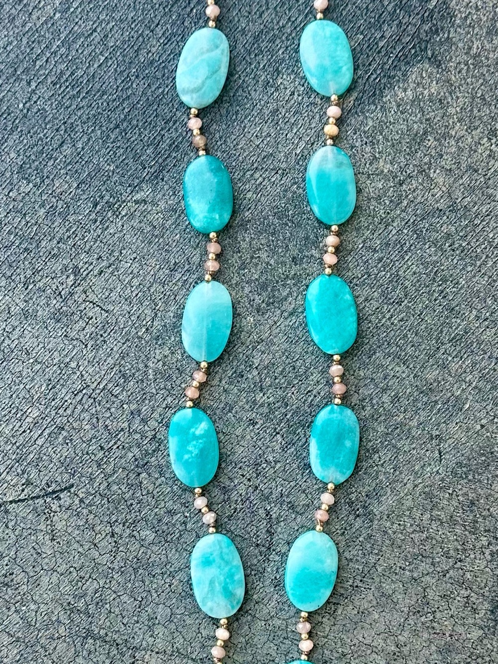 Amazonite (hope stone), rose quartz , 18k gold plated beaded Necklace